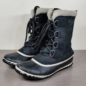 Sorel Caribou Slim Waterproof Boot, Black Leather & Rubber, Womens Size 7 / 38